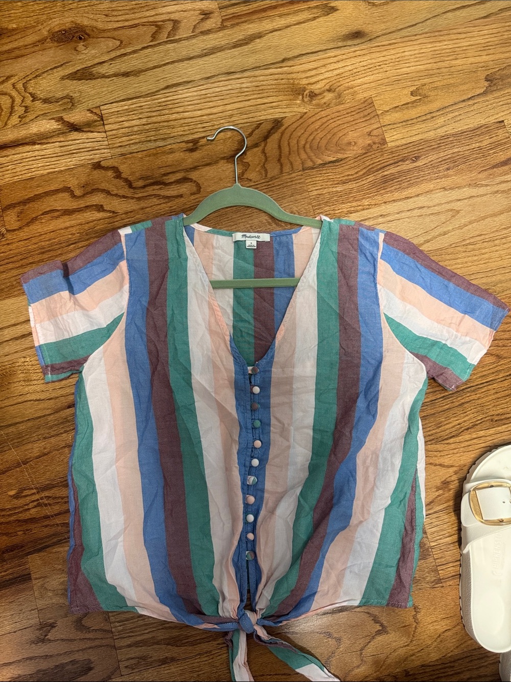 Madewell Striped Top in Peach, Green, Blue, Brown
